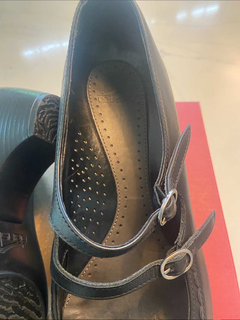 Dansko Black Leather Double-Strap Mary Jane Heels - Picture 6 of 16